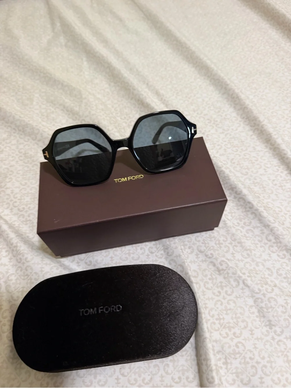 Tom Ford Brown and Gold Logo Sunglasses Box with Case
